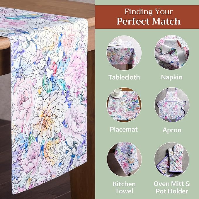 Maison d' Hermine Table Runner 100% Cotton Double Layer Table Runners 72 inches Long Decorative for Kitchen Dining Party Baby Shower Wedding Bridal Shower Spring Summer (Floral Love, 14.50" x 72")