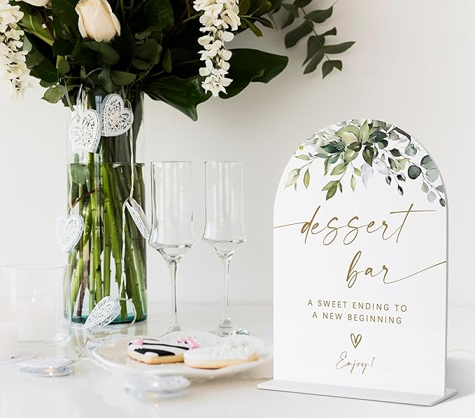 Dessert Bar Sign, Greenery Gold Bridal Shower Decorations, Dessert Table Decor, Wedding Signs for Ceremony and Reception, Engagement Decorations, Acrylic Decor, Bachelorette Party Favors-19