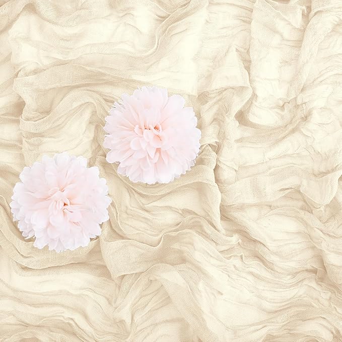 Aktor 12 Pack Ivory Table Runner Boho Cheesecloth Table Runner Semi Sheer Gauze Fabric Runners for Wedding Birthday Baby Shower Party Boho Table Decoration（Ivory）