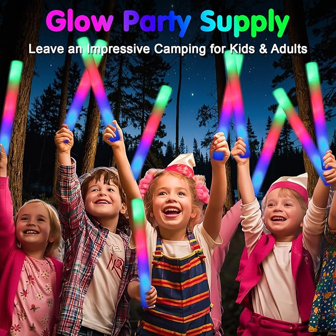 112 PCS Foam Glow Sticks, Foam Light Up Sticks Party Supplies with 3 Mode Colorful Flashing, Glow Sticks Bulk Party Pack, Led Foam Sticks for Birthday, Wedding, Halloween, Carnival, Concert
