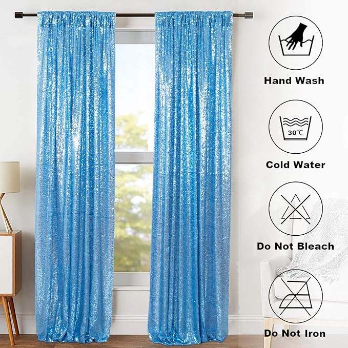 ShinyBeauty Baby Blue Backdrop Curtains 2FTx8FT 8 Pieces Sequin Photo Backdrops Baby Shower Backgrounds Light Blue Shimmer Curtain Panels for Parties,Birthday,Wedding Photobooth Decor