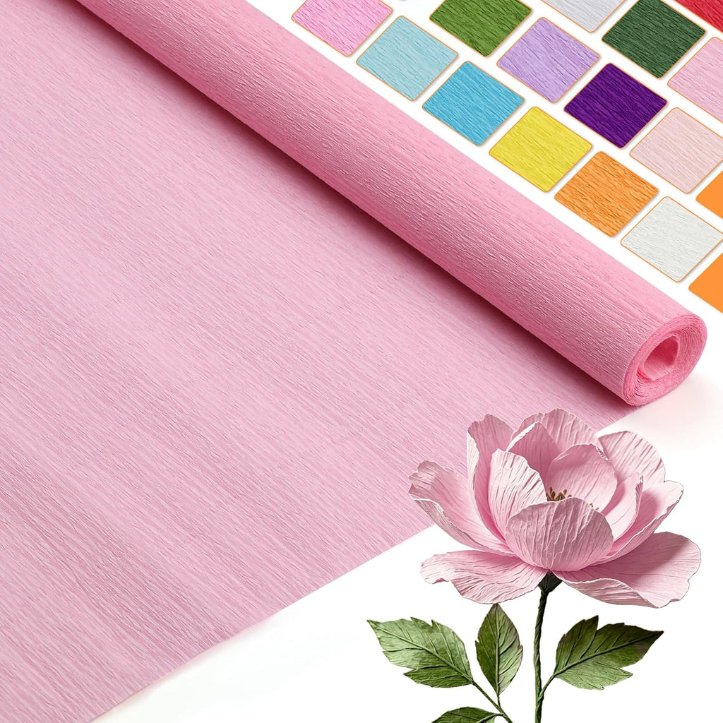 Jmuiiu Light Pink Crepe Paper, 16.9 Inch Wide 7.9ft Long Crepe Paper for Flower Making, Valentine's Day, Wedding Ceremony, DIY Craft Birthday Halloween Party and Large Festival Decoration