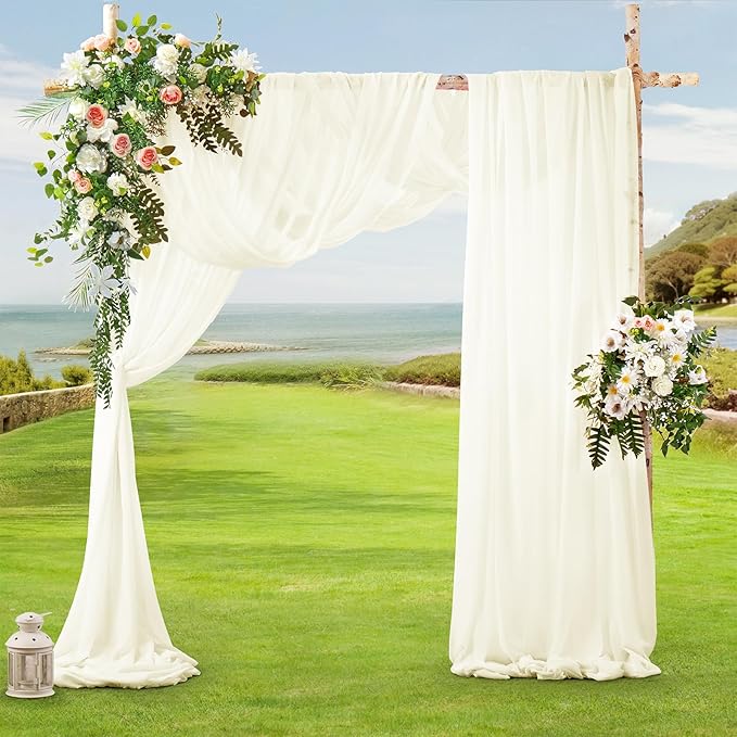 SiinvdaBZX 4 Panels Wedding Arch Draping Fabric 30" x 20Ft Ivory Sheer Chiffon Fabric Outdoor Extra Long Decorative Drapery Fabric for Party Ceremony Ceiling Curtain Backdrop
