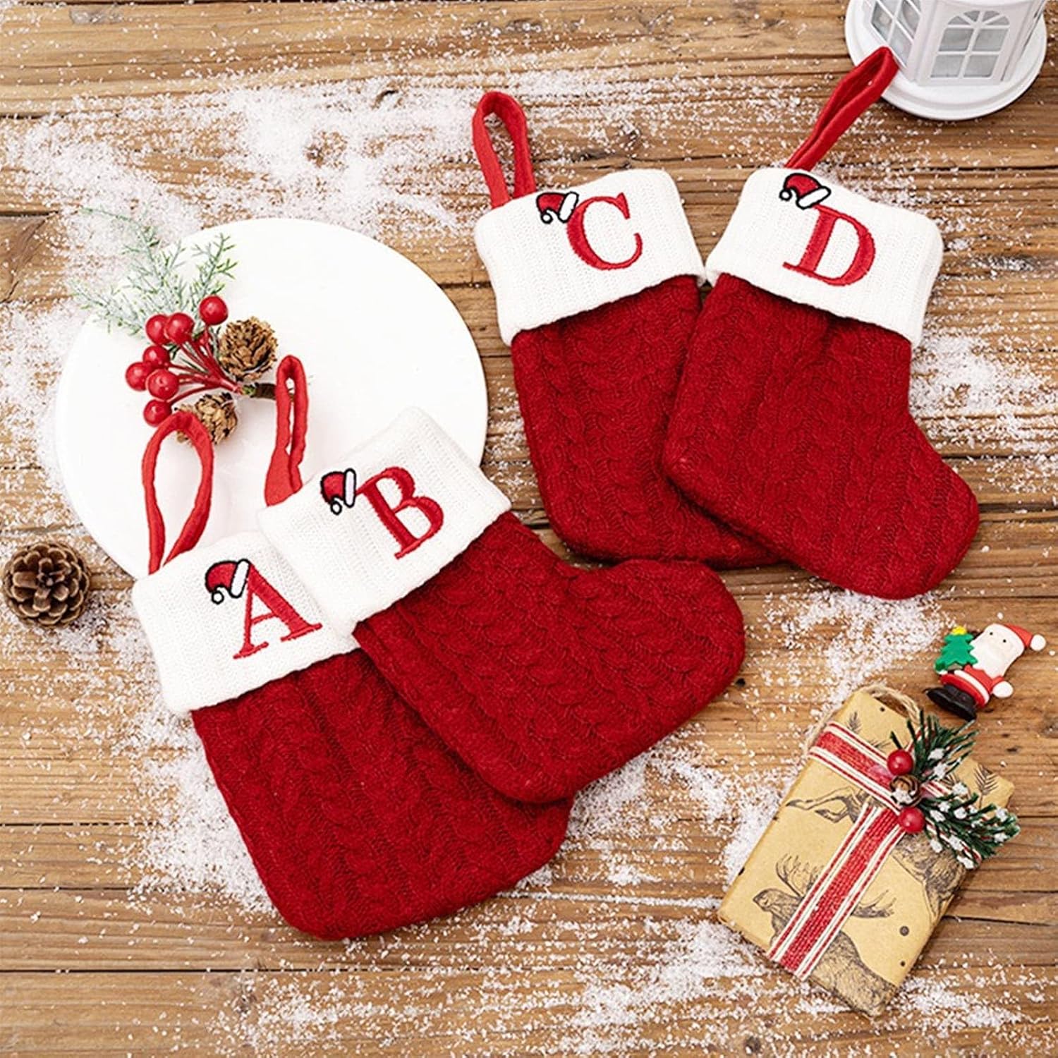 YKW Christmas Stockings Personalized Initial Letters A-Z Cable Knit - Individual Monogram Knitted Xmas Stocking Embroidered Red White Family Holiday Fireplace Mantel Gift (O)