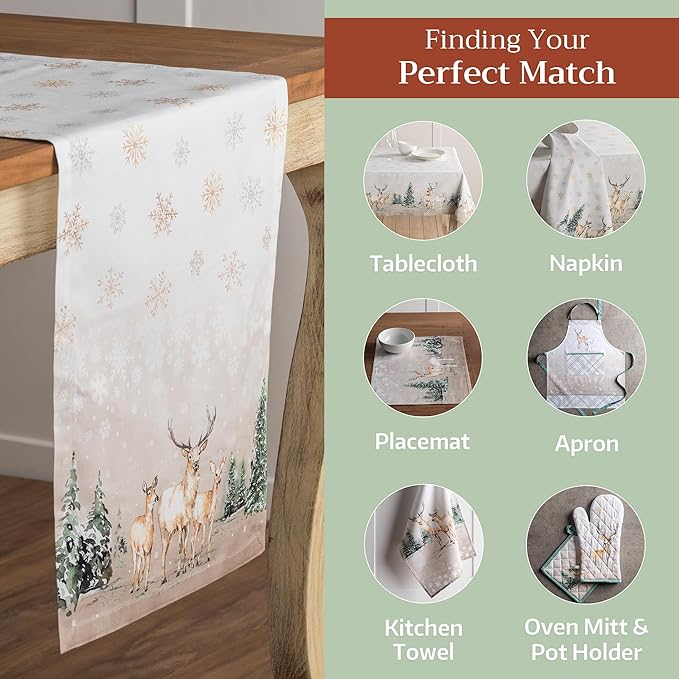 Maison d' Hermine Table Runner 100% Cotton Single Layer Table Runners 72 inches Long for Thanksgiving Christmas Decorations Home Kitchen Dining Party Wedding (Deer in The Woods, 14.5" x 72")