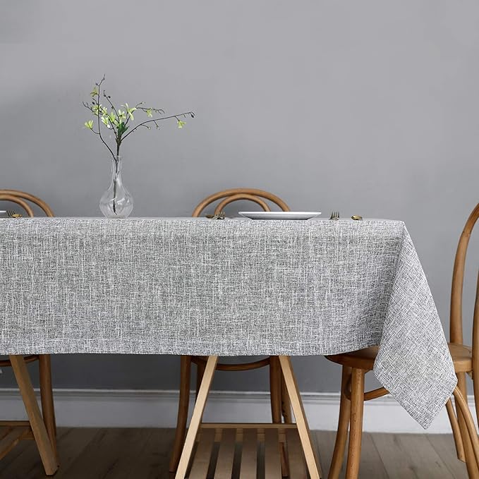 maxmill Flaxy Faux Linen Table Cloth with 2-Tone Slubby Texture Wrinkle Resistant Anti-Shrink Soft Tablecloth for Kitchen Dining Tabletop for Banquet Parties Rectangle 60 x 140 Inch Light Grey