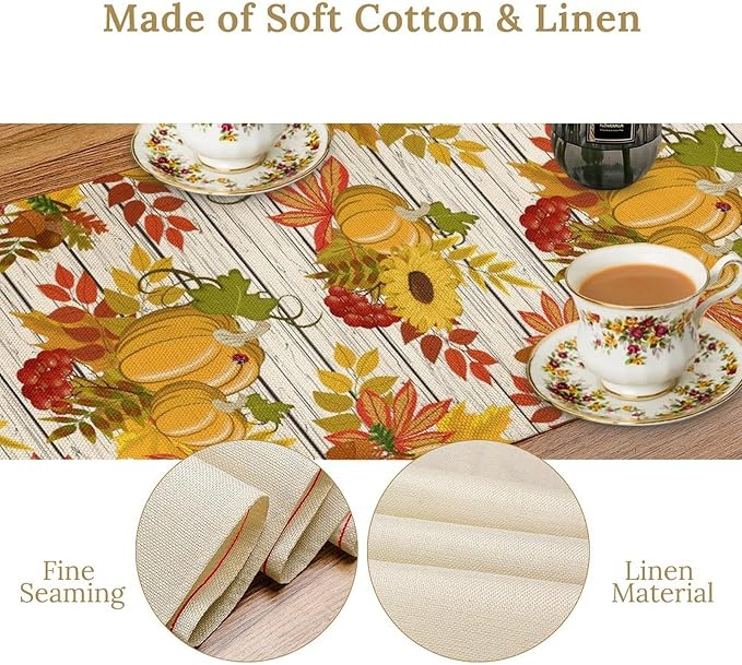 Autumn Table Runner,Seasonal Pumpkins Thanksgiving Kitchen Dining Table Decoration for Home Party Decor 13x108 Inch