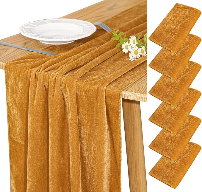 Velvet Table Runner 20 x 120 Inches 10ft Luxurious Thick Soft Velvet Christmas Thanksgiving Wedding Reception Table Runner for Party Reception Decorations(Gold, 6 Pack)