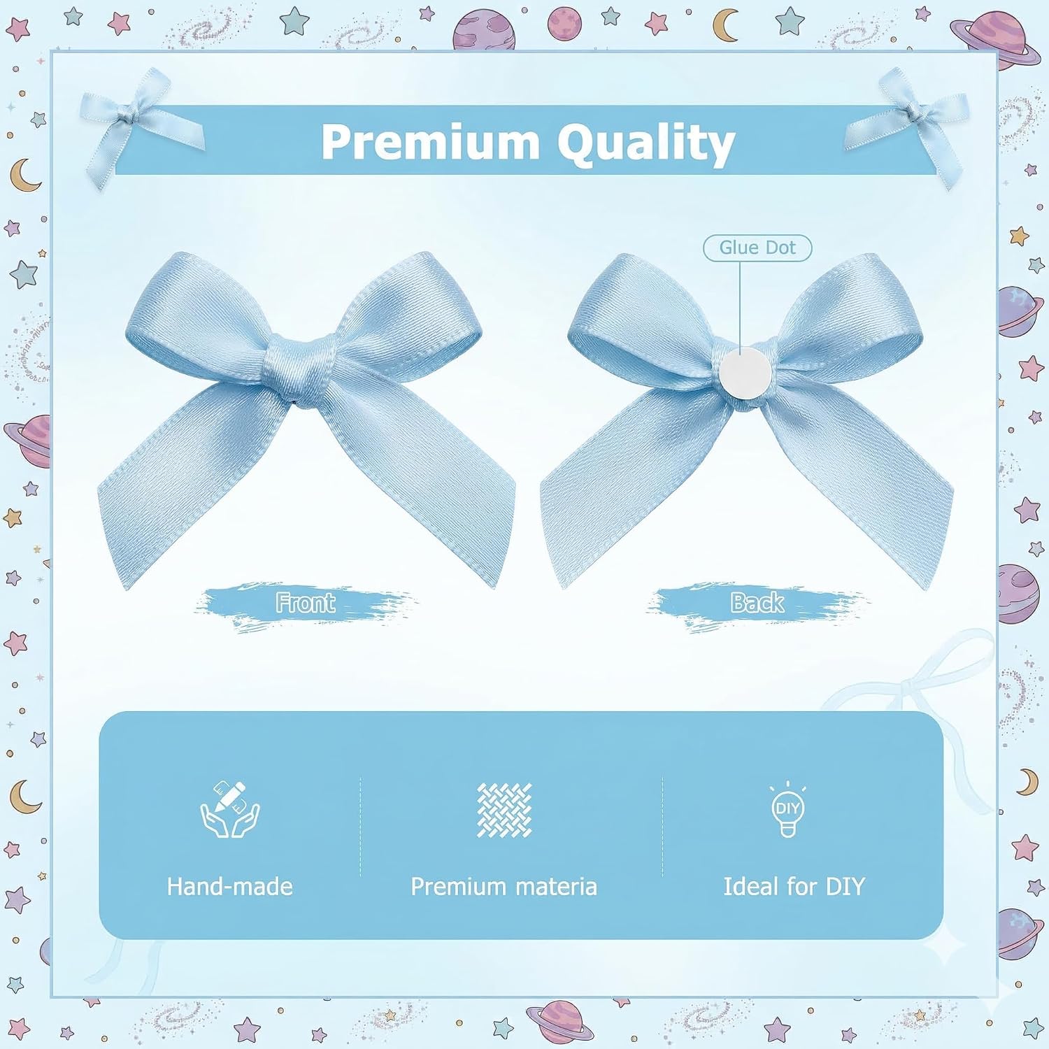 100PCS Mini Blue Bows Decoration, Tiny Satin Ribbon Ornaments for DIY, Crafts, Favors, Fit for Party, Birthday, Baby Shower, Christmas, Wedding, Boy's Party, Easter