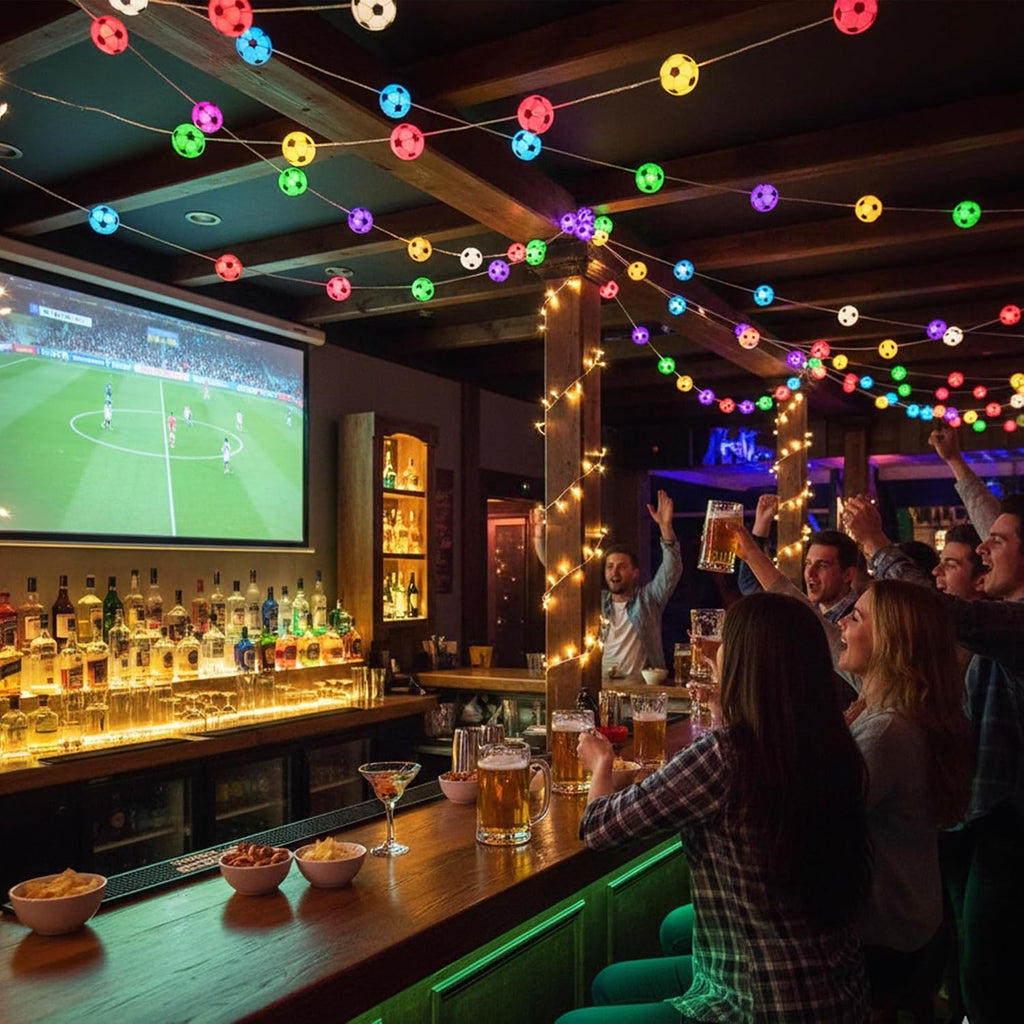 Soccer Ball String Lights - 10ft USB-Powered, 100 LED Warm White Balls, Soccer Party Decorations for Enthusiastic Fans, Sports Decorative Lights, Birthday Decorations, Soccer Gift