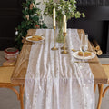 Silvery Snowflake Metallic Print Tulle Christmas Table Runner, Seasonal Winter Kitchen Dining Table Decoration for Home Party Decor 35x120 Inch(Off White)