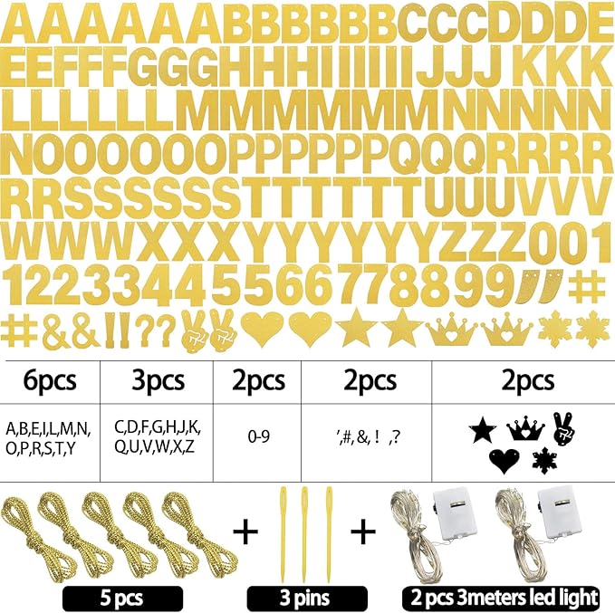 167Pcs DIY Glitter Customizable Banner Kit Custom Banner Happy Birthday Personalized Letter Banners Decor for Christmas Baby Shower Birthday Party Decorations Supplies(Glitter Gold）