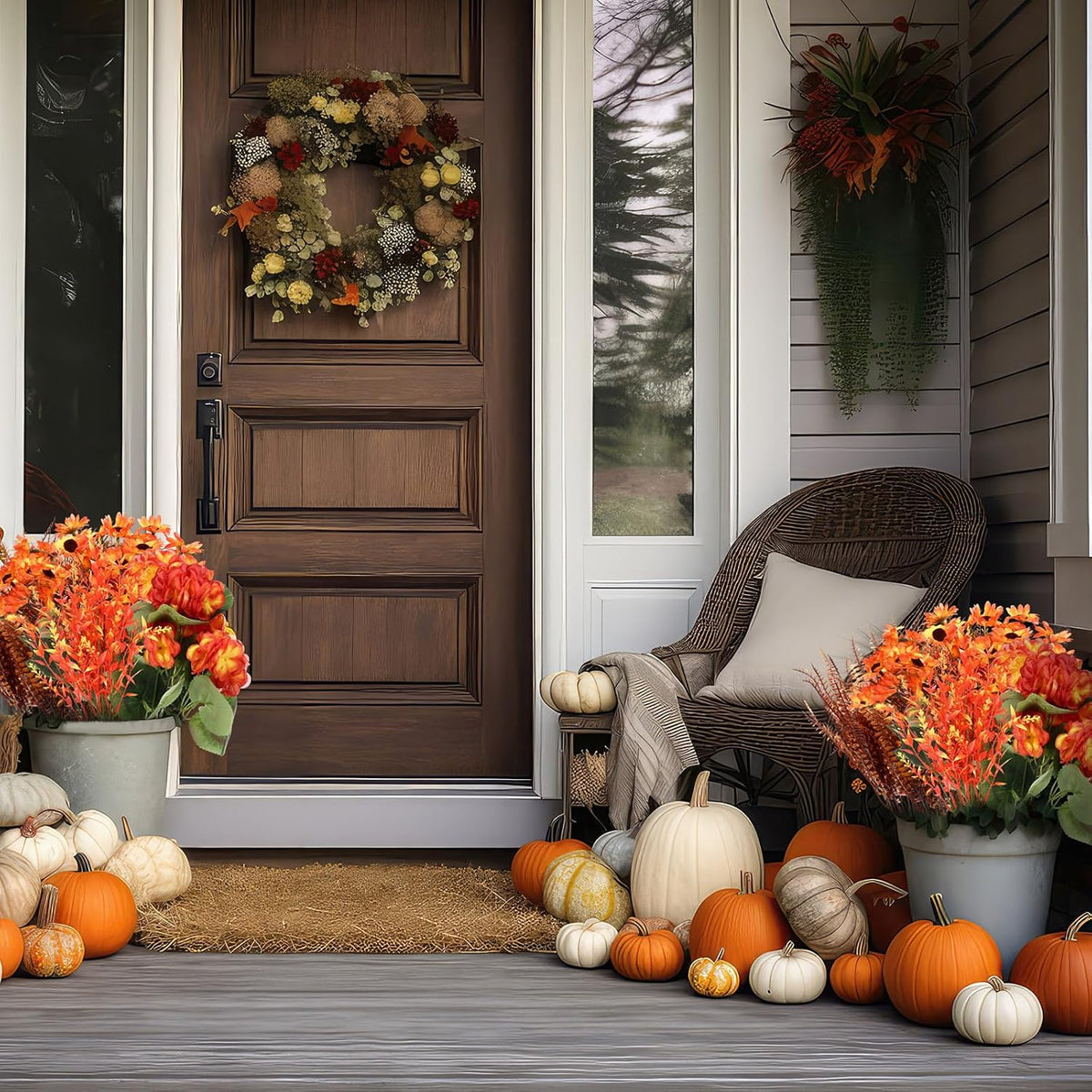 44 bunches artificial fall flowers orange fake plants showing dimensions
