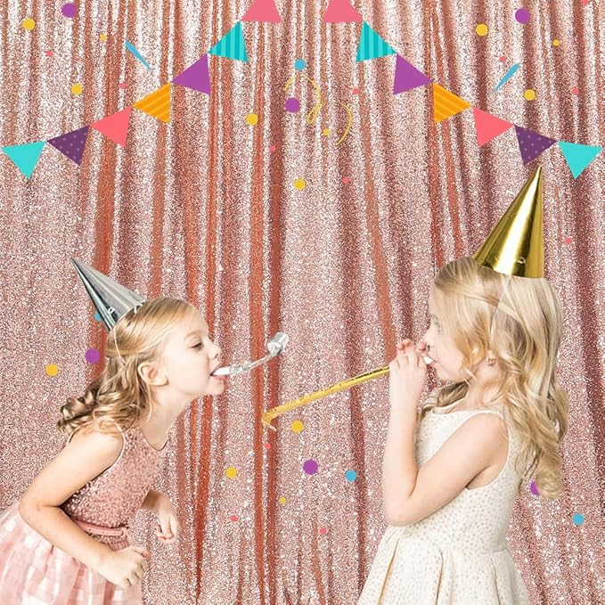 Poise3EHome Rose Gold Sequin Backdrop, 20Ft x 10Ft Glitter Photography Background Curtains for Party Baby Shower Wedding Birthday Christmas Thanksgiving Halloween Decoration