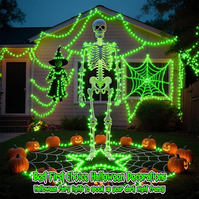 TingMiao Halloween Green Fairy Lights Battery Operate,7.2ft 20 LEDs String Lights Silver Copper Wire for Hallowen Christmas DIY Decoration Wedding Party (6 Pack)