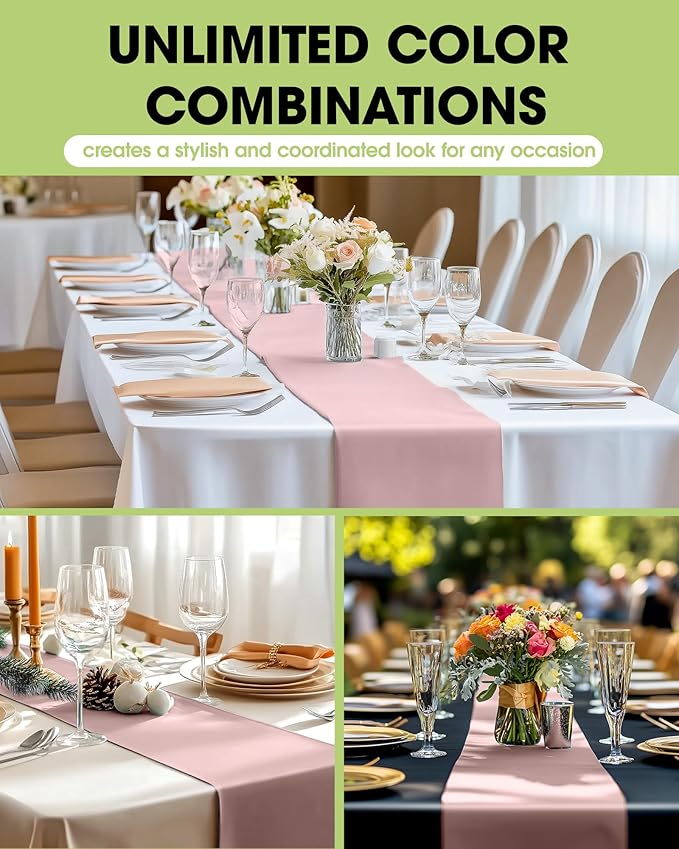Pureegg Dusty Pink Plastic Table Runners - 10 Pack, 14'' x 108'', Water Resistant & Disposable Centerpiece Decorations for Table Cloth, Wedding, Birthday, Holiday, Baby Shower, Party, Home Decor