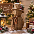 thiccywoov 12" rattan snowman with bow, christmas table, main product view