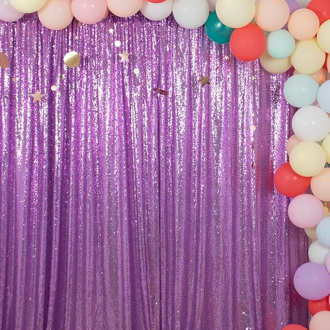 ShinyBeauty Sequin Backdrop Lavender 10x10FT Background for Photography Light Purple Wedding Backdrops 10FT Baby Birthday Photo Booth Decoration Glitter Curtain for Party Fabric Backdrop