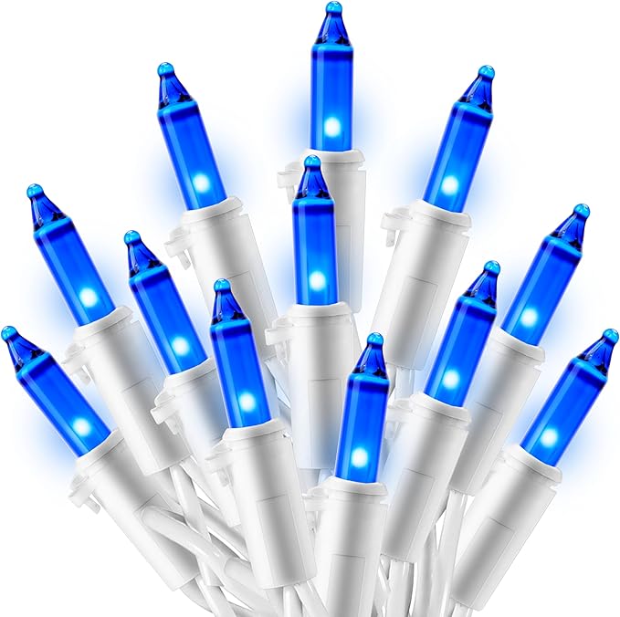 Joiedomi Christmas Lights Outdoor,100 Count Blue Christmas Tree Lights Indoor,21.4ft String Xmas Decorations for Dorm Classroom Bedroom Holiday Wedding Party,White Wire