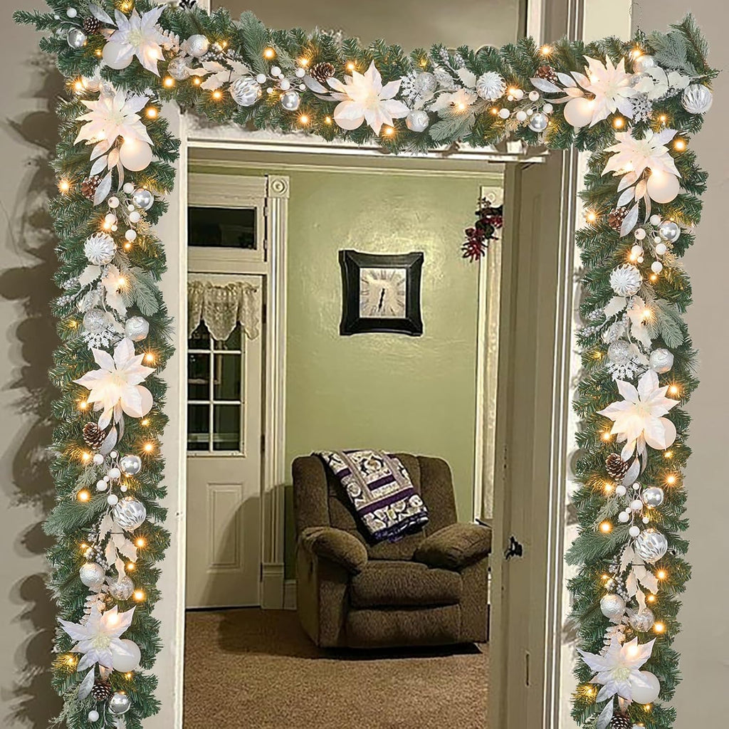 lighted christmas garland for mantle,fireplace,stairs, garland for front, side view