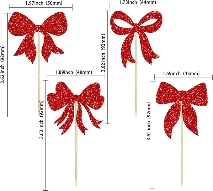 Gyufise 36Pcs Bow Cupcake Toppers Glitter Bowknot Cupcake Picks Bow Tie Birthday Decorations Princess Bow Cupcake Decorations for Bowknot Theme Baby Shower Birthday Party Supplies Red