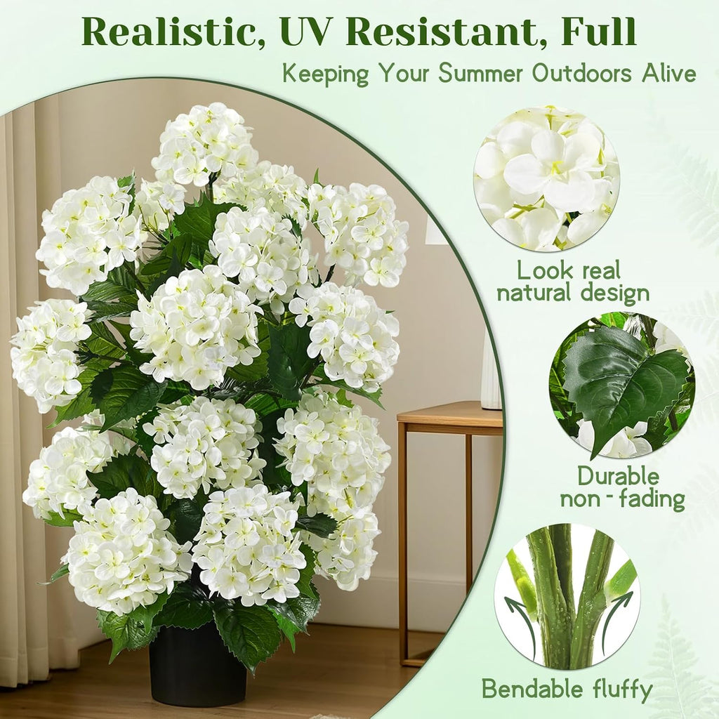 livole 2pcs artificial hydrangea tree potted for outdoor, side view