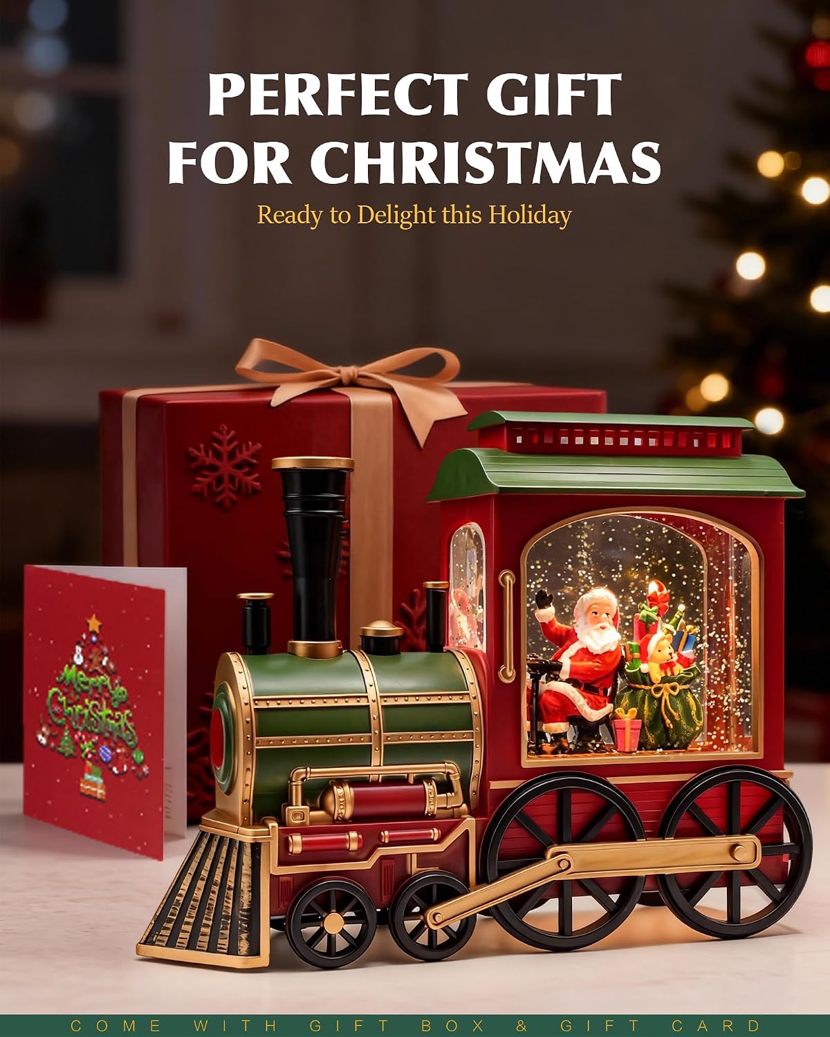 Extra Large Christmas Snow Globes Christmas Lantern, 10.24" Lighted Electric Snowglobes with 8 Songs 6H Timer Dual Power, Santa and Train Snowglobe Xmas Ornaments Snow Globe for Kids Adults Gifts
