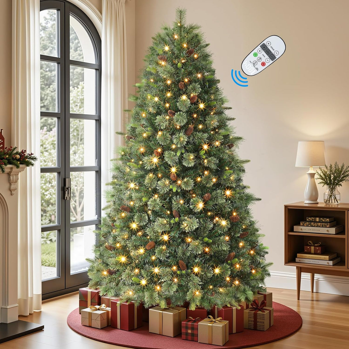 6.5ft artificial prelit pre-decorated christmas tree with remote, main product view