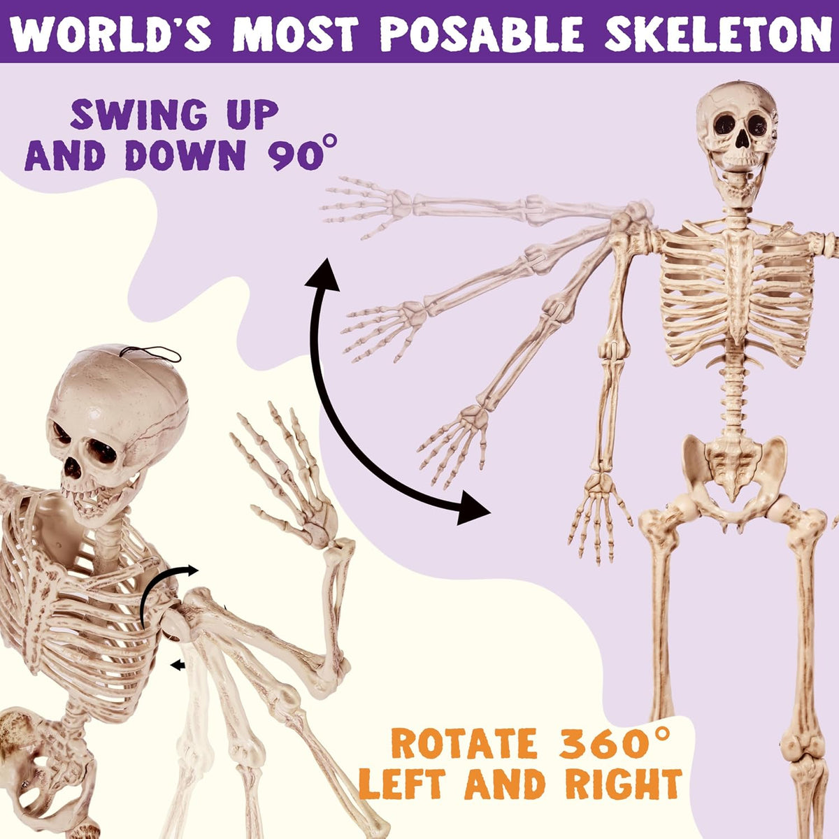 joyin 5.6 ft halloween posable life size skeleton, side view