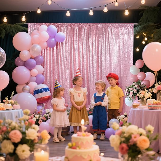 SquarePie Sequin Backdrop Curtain Not See Through Thick Glitter Background for Party 8FT x 8FT Fuchsia Pink