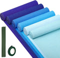 6 Rolls Crepe Paper Streamers, 10 Inch x 8 Feet (Blue) | Flower Making Kits With Floral Tape and Stem Wire for Birthday Party Wedding
