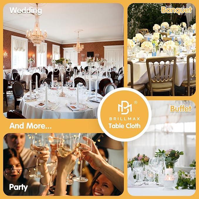 BRILLMAX 6 Pack White Round Tablecloths 108 Inch - Circle Bulk Linen Polyester Fabric Washable Table Cloth Cover for Wedding Reception Banquet Birthday Party Buffet Restaurant
