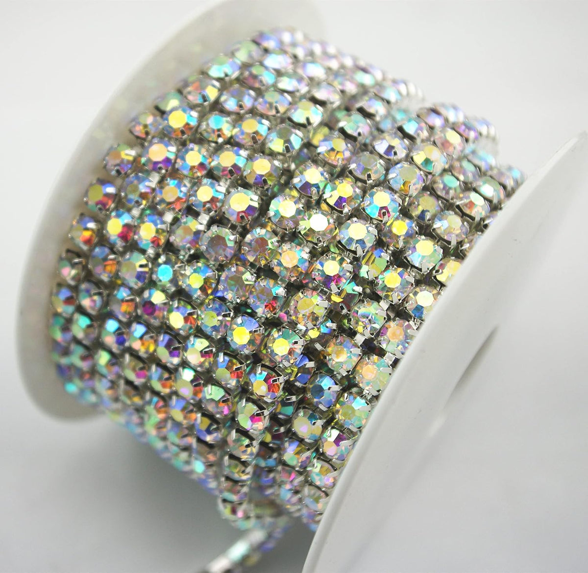 10 Yard Crystal AB Rhinestone Close Chain Clear Trim Sewing Craft (Silver, 5mm)