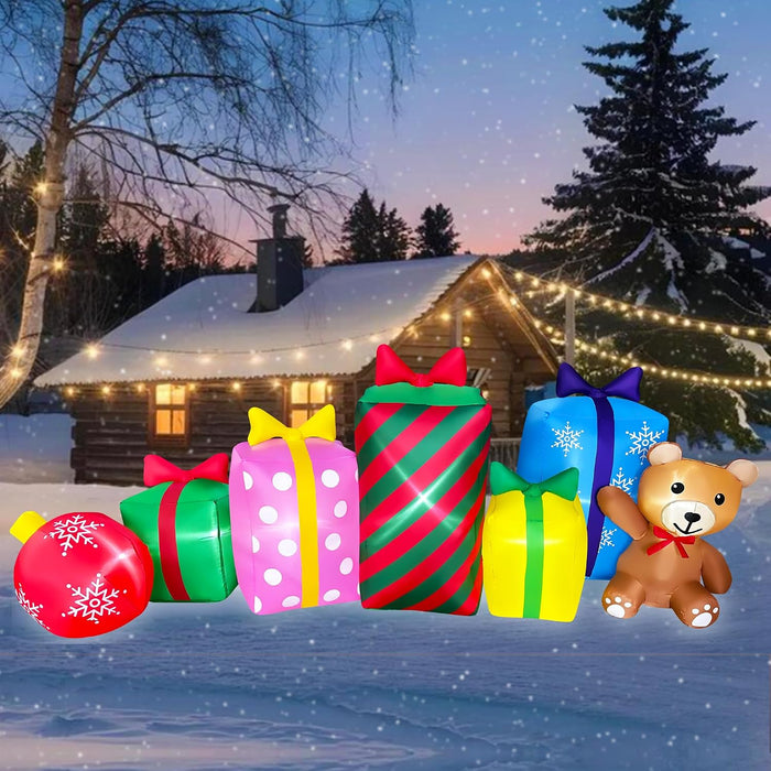 SEASONBLOW 8 FT Christmas Inflatable Gift Boxes with Ball and Bear Decoration, Xmas Blow Up Lighted for Lawn Yard Garden Home Indoor Outdoor Holiday Party Decor