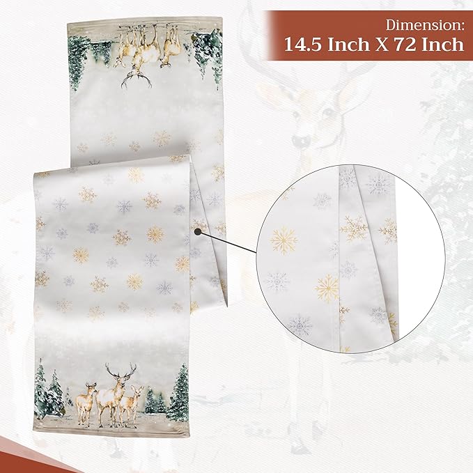 Maison d' Hermine Table Runner 100% Cotton Double Layer Table Runners 72 inches Long for Thanksgiving Christmas Decorations Home Kitchen Dining Party Wedding (Deer in The Woods, 14.5" x 72")
