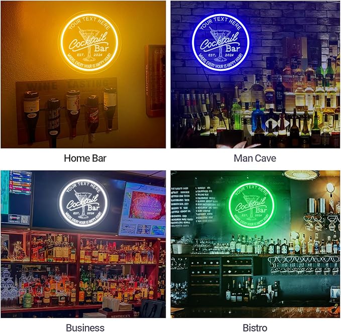 Personalized Cocktail Bar Neon Sign for Home Bar, Custom LED Neon Signs for Man Cave Pub Tavern Bistro Lounge Martini Wall Decor, Customized LED Light Up Signs for Men Dad Husband Gifts