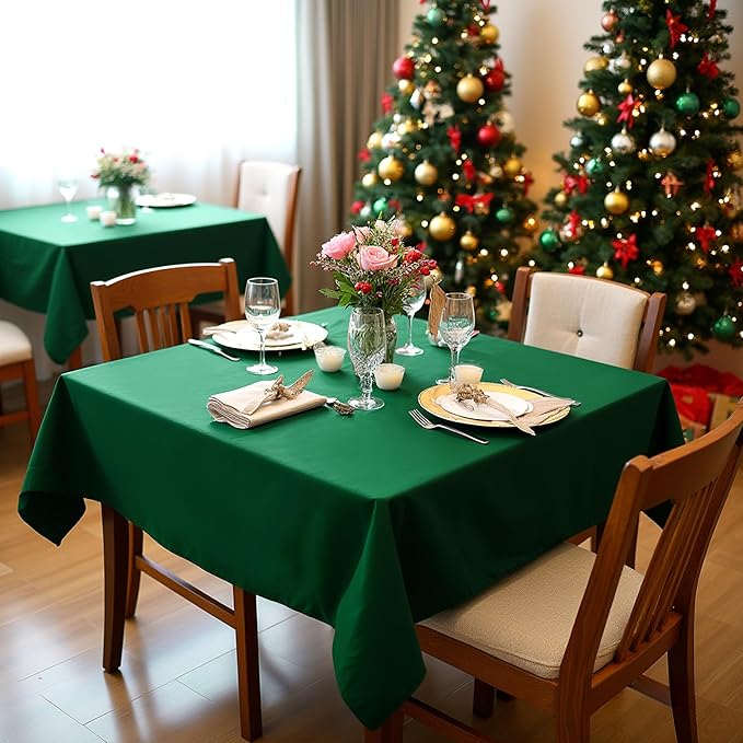 sancua Square Tablecloths 85x85 Inch Hunter Green, 2 Pack - Fabric Table Cloth for Square or Round Tables, Washable Polyester Table Cover for Christmas Dinner, Holiday Party, Display Tables