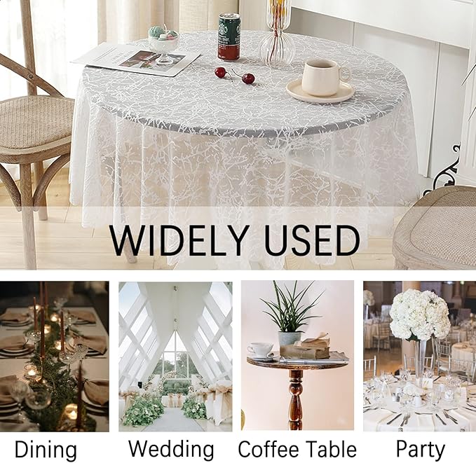 Jeloris Round Lace Tablecloth with Elegant Scalloped Bottom for Any Special Event Such as Wedding, Birthday Party, Baby Shower, Anniversary (48 inch, Style 3)