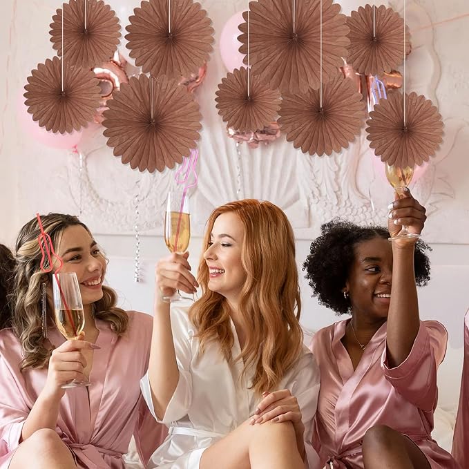 20 Pcs Deep Brown Hanging Paper Fan, Round Paper Fans Decorations Set for Weddings, Birthdays, Engagement, Bridal Shower, Baby Shower Event, Graduation, Party Supplies Decor