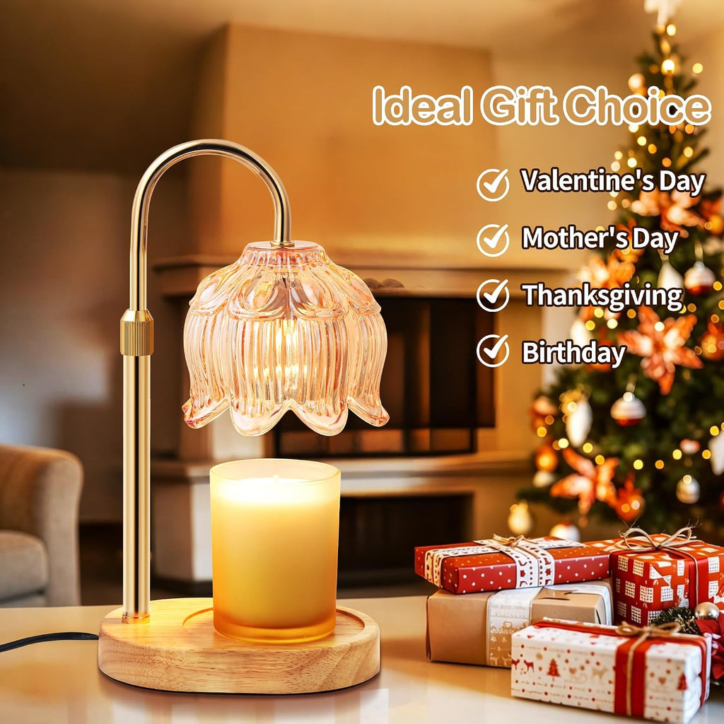 Flower Candle Warmer Lamp for Jar Candles with Timer & Dimmer, Adjustable Height Fits Large Jars up to 7.08" Tall, Flameless Wax Warmer, Cozy Bedroom Home Decor, Gift for Mom Women