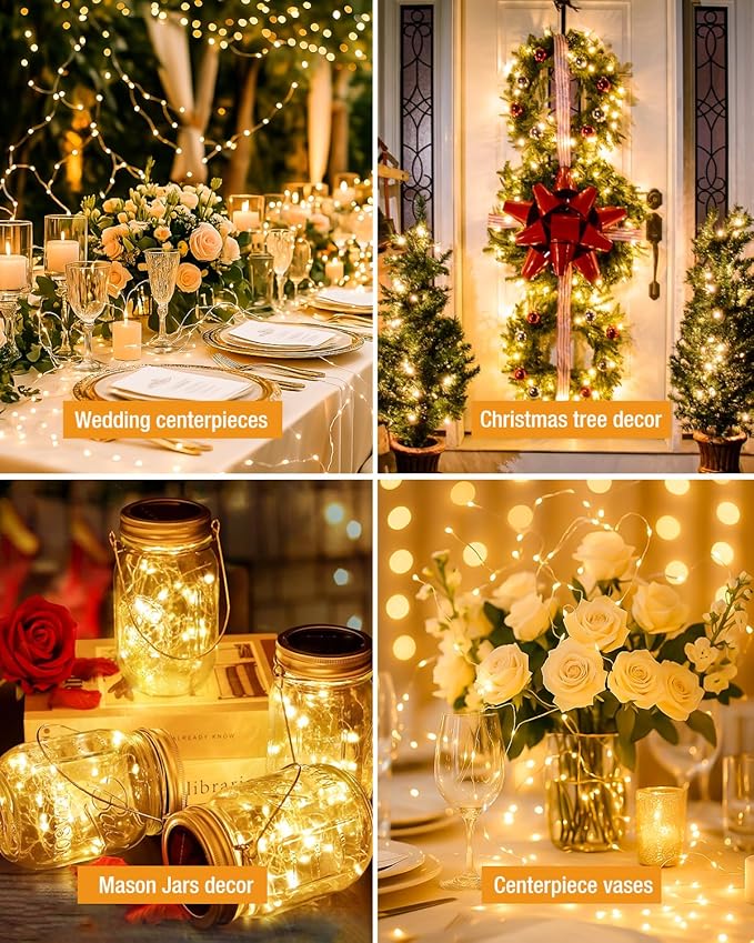 btfarm 50 Pack Fairy Lights Battery Operated, 7FT 20 LED Mini String Lights Waterproof Silver Wire for Mason Jars Centerpiece Table Crafts Bedroom Christmas Decoration, Warm White