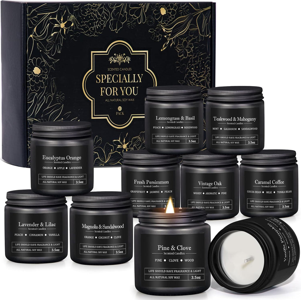 10 Pack Scented Candles for Men, Masculine Candle Gift Set with Woody & Fresh Scents, Soy Wax Aromatherapy Candles for Home, Gifts for Him, Boyfriend, Father's Day