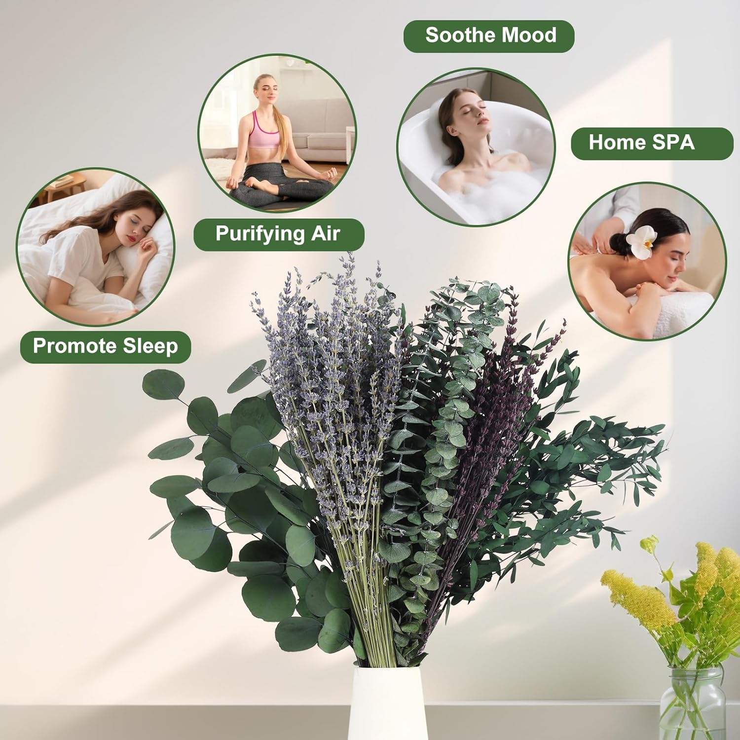 120+ Pcs Mixed Dried Eucalyptus & Lavender Flowers for Shower, Preserved Natural Eucalyptus Leaves for Wall Hanging, Plant Fragrance, Dried Florals for Vase Fillers, Wedding, Green Bathroom Decor