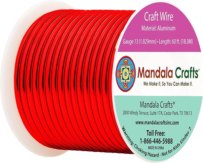 Mandala Crafts 13 Gauge Anodized Aluminum Craft Wire for Jewelry Making - 60 FT Colored Flexible Red Wire - Bendable for Bonsai Armature Crafting Sculpting