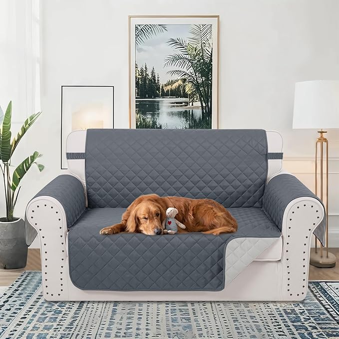 Reversible Loveseat Sofa Covers Couch Cover Furniture Protector(Loveseat Small,Dark Blue/Light Grey)