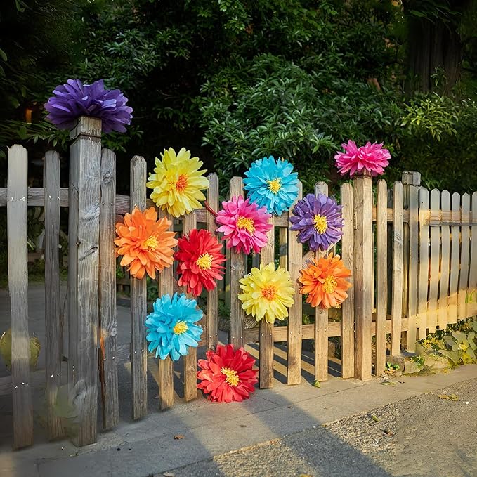 12PCS Mexican Paper Flowers Colorful Fiesta Tissue Paper Flowers Pom Poms Flowers Party Decoration for Wall Floral Carnival Wedding Birthday Craft Decor