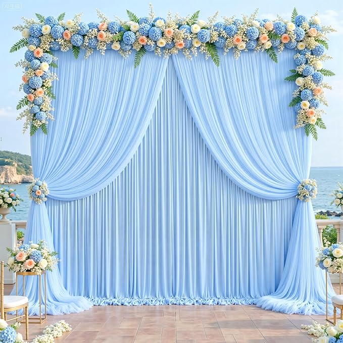 Baby Blue Tulle Backdrop Curtain for Parties Wedding,10ft x 10ft Wrinkle Free Curtain Backdrop,2 Layer Drapes for Backdrop,Polyester Back Drop for Bridal Shower Birthday Baby Shower Photography