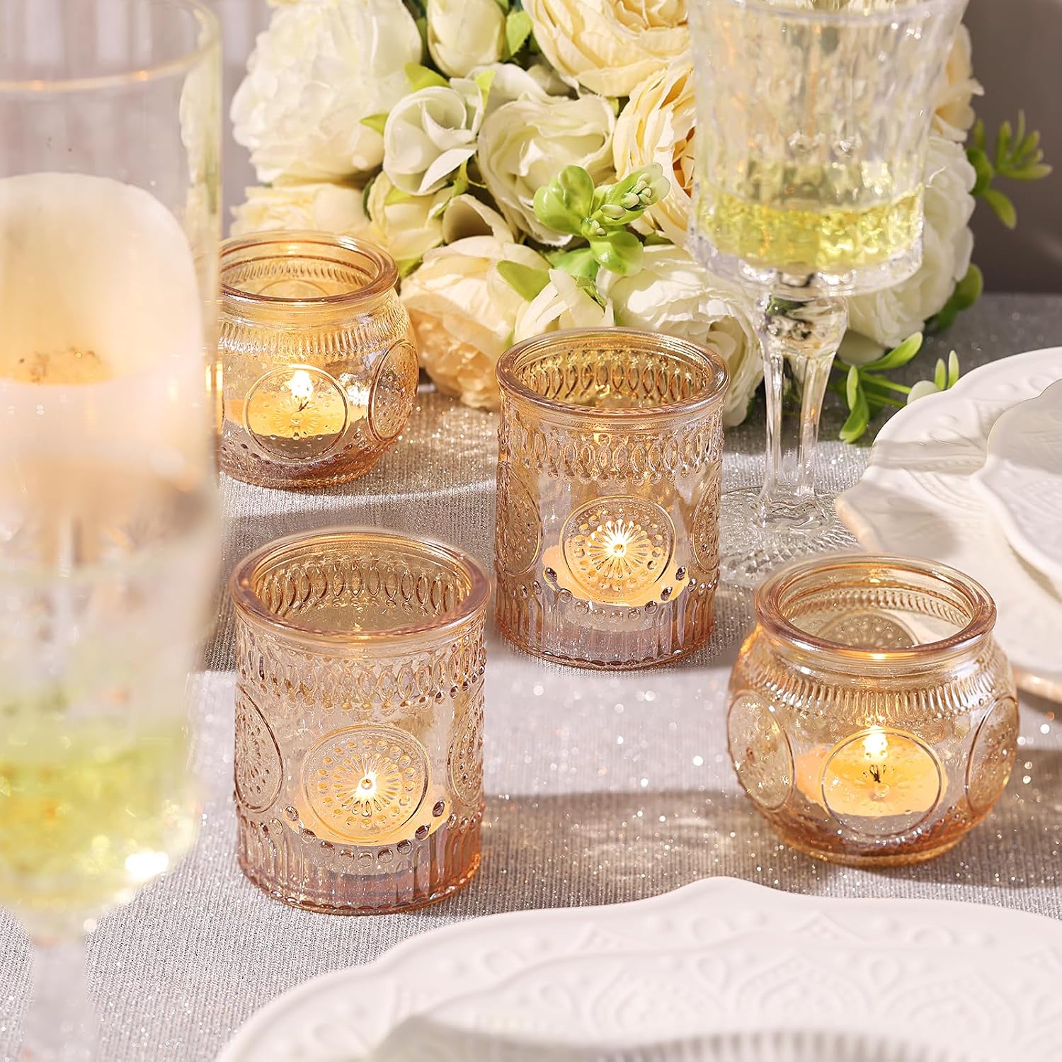 12pcs Assorted Gold Candle Holders, Votive Candle Holders, Glass Tea Lights Candle Holder for Christmas Decorations, Wedding Decorations, Vintage Boho Home Tea Party Decor,