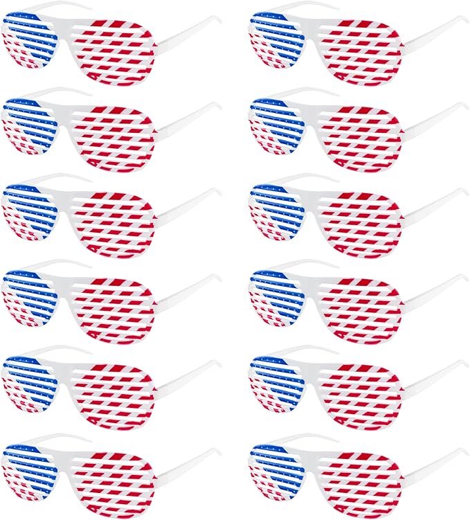 American Flag USA Patriotic Design Plastic Shutter Glasses Shades Sunglasses Eyewear for Party Props, Decoration (12 Pairs)