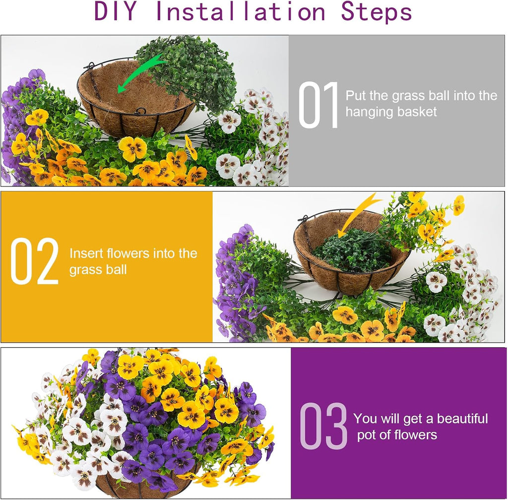 lovemoon 2 sets artificial hanging pansy flowers with, side view